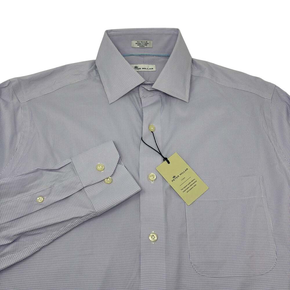 Peter Millar Crown Mens 15.5 32/33 Lilac Check Long Sleeve Button Up Shirt